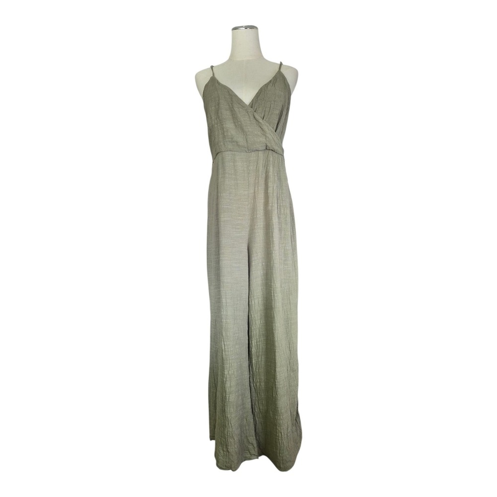Ava Sage Green Linen Blend Wide Leg Jumpsuit Size 12 NWOT‎ Boho Cottagecore